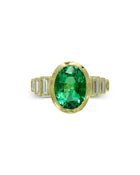 Art Deco Yellow Gold Oval Emerald Dress Ring Ring Pruden and Smith   