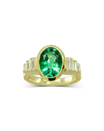 Art Deco Yellow Gold Oval Emerald Dress Ring Ring Pruden and Smith   
