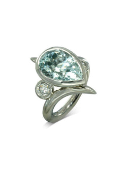 Spiky Pear Shaped Aquamarine Engagement Ring Ring Pruden and Smith   