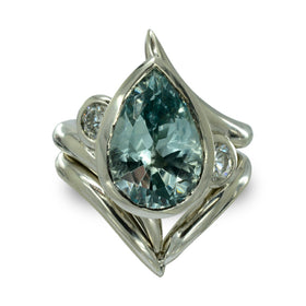 Giant Aquamarine Pear Spiky Engagement Ring Ring Pruden and Smith   