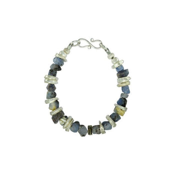 Rough Sapphire with Silver Discs Bracelet (Blue) Bracelet Pruden and Smith   