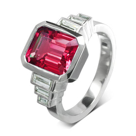 Bespoke Art Deco Ruby Diamond Ring Ring Pruden and Smith   