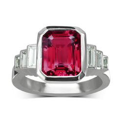 Bespoke Art Deco Ruby Diamond Ring Ring Pruden and Smith Platinum  