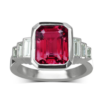 Bespoke Art Deco Ruby Diamond Ring Ring Pruden and Smith Platinum  