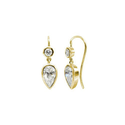 Pear Shaped Diamond Yellow Gold Drop Earrings Earring Pruden and Smith   