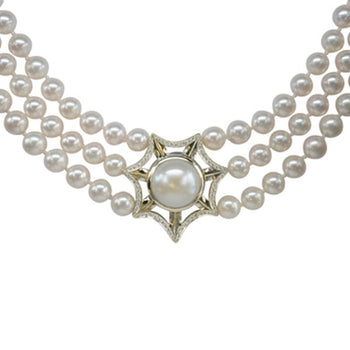 Diamond Triple Strand Pearl Necklace Necklace Pruden and Smith   