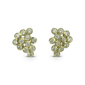 Diamond Bubbles Yellow Gold Cluster Stud Earrings Earstuds Pruden and Smith   