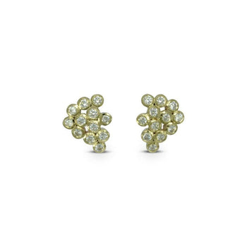 Diamond Bubbles Yellow Gold Cluster Stud Earrings Earstuds Pruden and Smith   