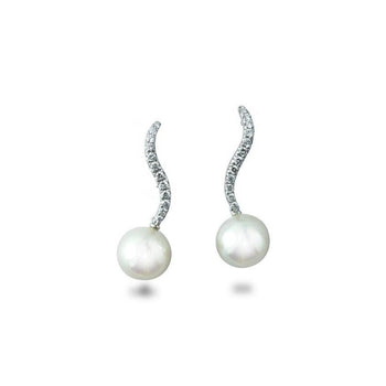 Wave Pearl and Diamond Drop Earrings Earring Pruden and Smith   