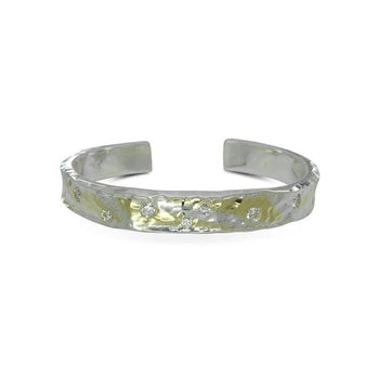 Hammered Silver and Yellow Gold Diamond Cuff Bangle Bangle Pruden and Smith   