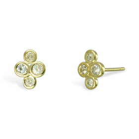 Tiny Solid Gold Diamond Square Earstuds Earring Pruden and Smith 9ct Yellow Gold  