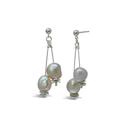 Double Pink Pearl Drop Earrings Earring Pruden and Smith   