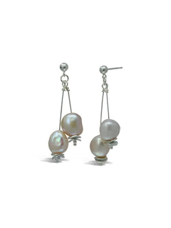 Double Pink Pearl Drop Earrings Earring Pruden and Smith   