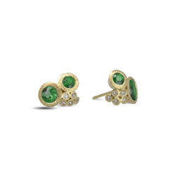 Cluster Emerald and Diamond Stud Earrings Earstuds Pruden and Smith   