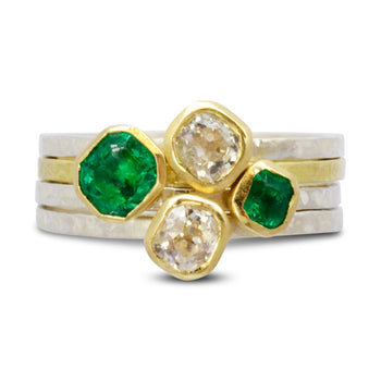 Old Cut Diamond and Emerald Stacking Rings Ring Pruden and Smith   