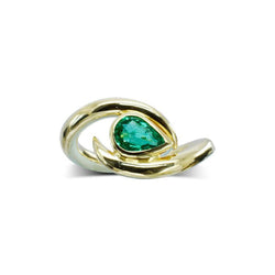 Spiky Pear Shaped Emerald Yellow Gold Ring Ring Pruden and Smith 9ct Yellow Gold 7x5mm Emerald 