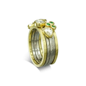 Trefoil Gemstone and Rough Diamond Stacking Rings Ring Pruden and Smith   