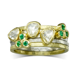 Emerald Trefoil Rough Diamond Stacking Rings Ring Pruden and Smith   