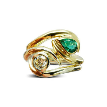 Spiky Pear Shaped Emerald Yellow Gold Ring Ring Pruden and Smith 9ct Yellow Gold Both Rings 