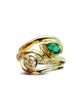 Spiky Pear Shaped Emerald Yellow Gold Ring Ring Pruden and Smith 9ct Yellow Gold Both Rings 