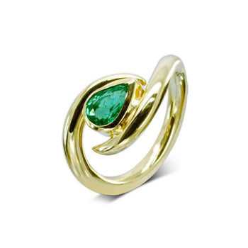 Spiky Pear Shaped Emerald Yellow Gold Ring Ring Pruden and Smith   