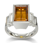 Emerald Cut Yellow Topaz and Diamond Platinum Ring Ring Pruden and Smith   