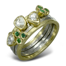 Emerald Trefoil Rough Diamond Stacking Rings Ring Pruden and Smith   