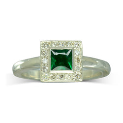 Princess Cut Emerald and Diamond Cluster Ring Ring Pruden and Smith   