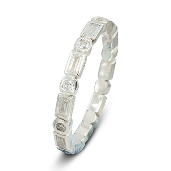 Dainty Alternating Baguette and Round Diamond Eternity Ring Ring Pruden and Smith Platinum Full 100% set eternity ring 