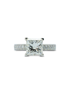 Four Claw Pavé Set Princess Cut Diamond Engagement Ring Ring Pruden and Smith   