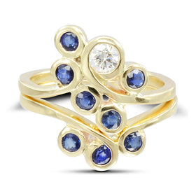 Swirl Sapphire and Diamond 9ct Gold Cluster Ring Ring Pruden and Smith 9ct Yellow Gold  