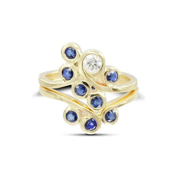 Swirl Sapphire and Diamond 9ct Gold Cluster Ring Ring Pruden and Smith 9ct Yellow Gold  