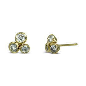 Gold Diamond Trefoil Earstuds 0.5ct Earring Pruden and Smith 9ct Yellow Gold  