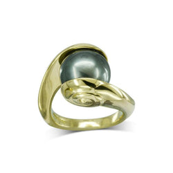 Suspended Tahitian Pearl Yellow Gold Ring Ring Pruden and Smith   