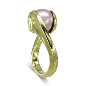 Suspended Pink Pearl Ring Ring Pruden and Smith 18ct Yellow Gold  