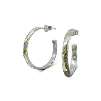 Hammered Silver and Gold Hoop Earrings Earring Pruden and Smith   