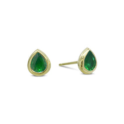 Gold Emerald Pear Shaped Earstuds Earring Pruden and Smith 9ct Yellow Gold  