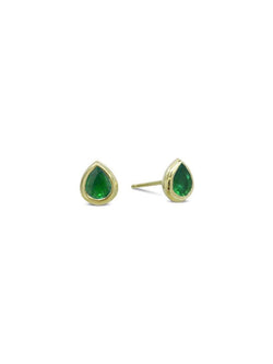 Pear Shaped Emerald 9ct Gold Stud Earrings Earring Pruden and Smith 9ct Yellow Gold  