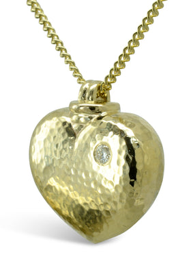 Hammered Yellow Gold Heart Memorial Pendant with Diamond Pendant Pruden and Smith   