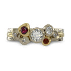 Pebble Gold, Ruby, and Diamond Mixed Metal Stacking Rings Ring Pruden and Smith   
