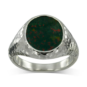 Hammered Bloodstone Signet Ring Ring Pruden and Smith   