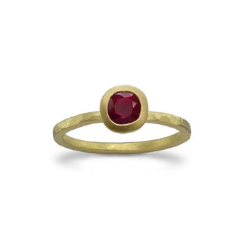Hammered Yellow Gold Ruby Ring Ring Pruden and Smith   