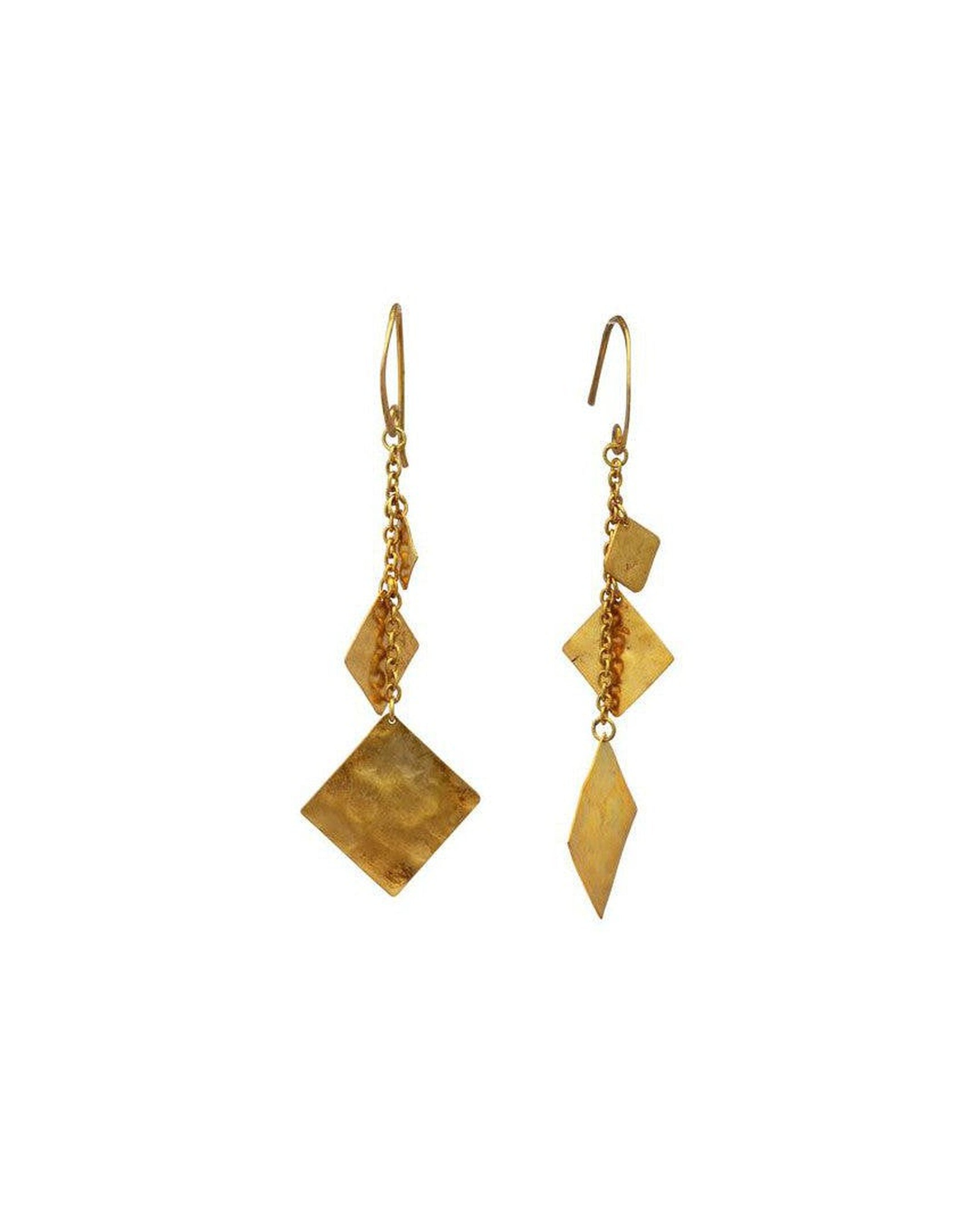 Marwar Hammered Square Gold Dangly Earrings Earrings Pruden and Smith   