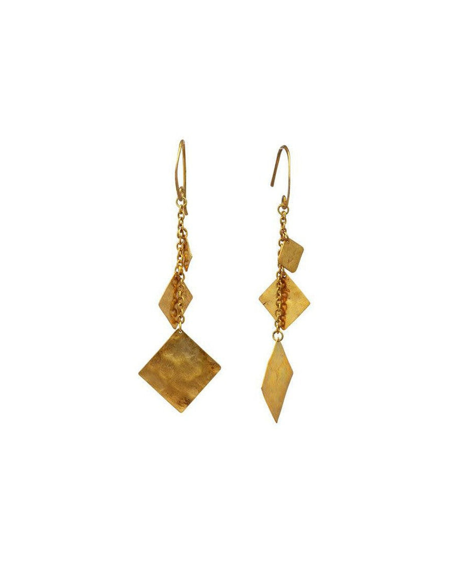 Marwar Hammered Square Gold Dangly Earrings Earrings Pruden and Smith   