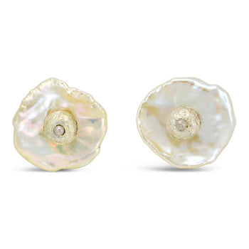 Nugget Keshi Pearl and Silver Stud Earrings Earring Pruden and Smith   