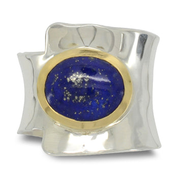 Lapis Lazuli  18ct Yellow Gold and Silver Cuff Ring Ring Pruden and Smith   