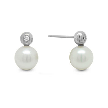 Large Akoya Pearl and Diamond Stud Earrings Earring Pruden and Smith 9ct White Gold  