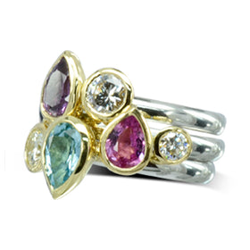 Multi Coloured Sapphire and Diamond Stacking Ring Ring Pruden and Smith   