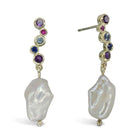 Sapphire Earstuds Baroque Pearl Drop by Pruden and Smith | Multi-blue-stone-mix-earstuds-with-pearl-drop-4.jpg