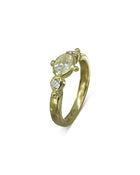 Beaded Yellow Gold Oval Diamond Trilogy Engagement Ring Ring Pruden and Smith   